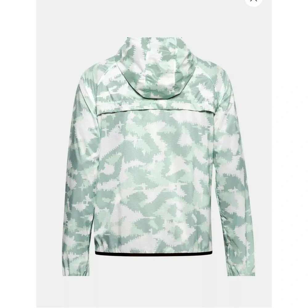 Under Armour Women's Green Storm Heat Gear Run Anywhere Hooded Jacket sz Medium